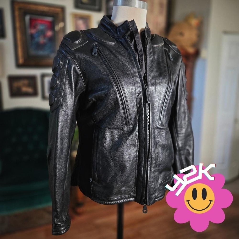 Vintage Y2K Harley Davidson Womens Leather Motorcycle Jacket‎ Armor Biker Black